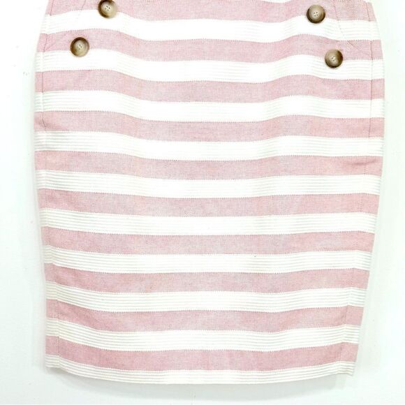 LOFT Pink White Horizontal Nautical Stripe Sailor Button Front Pencil Skirt - Picture 3 of 16
